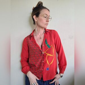 The Elizabeth Vintage Chiffon Equestrian Button Down XS